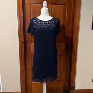 Karl Lagerfeld Short Ruffle Sleeve Lace Yoke Dress